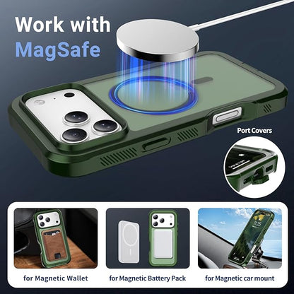 jaroco Magnetic for iPhone 17 Pro Max Case, [Compatible with MagSafe][Military Grade Drop Protection][Heavy Duty Protection][Non-Slip][Shockproof] 2-Layer Durable Bumper Phone Case 6.9''-Army Green
