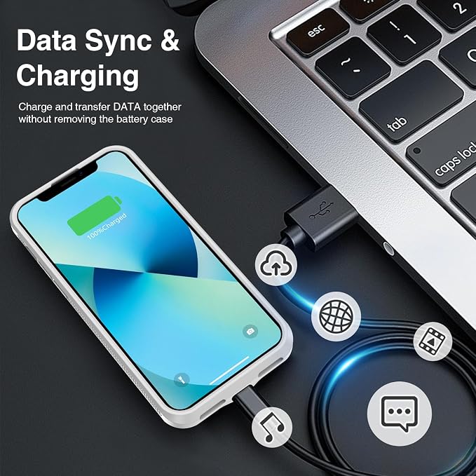 GIN FOXI Battery Case for iPhone 13/13 Pro/14/14 Pro, Charging Case Real 7000mAh Rechargeable Charger Cover Anti-Fall Protection Ultra-Slim Extended Battery Pack Juice Box,6.1" Gray