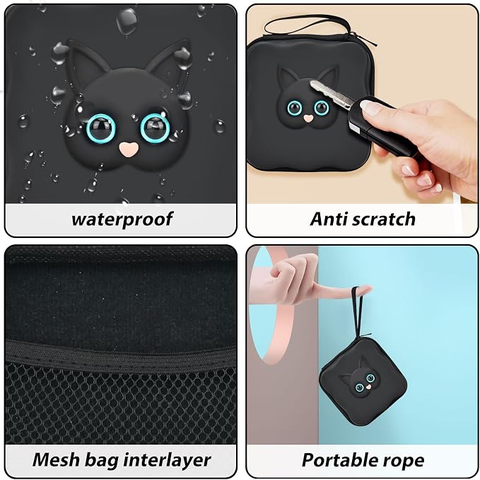 CameCosy Phone Charger Storage Case Cover Sets with Cable Protector for iPhone Adapter, Wave Travel Storage Bag, Cord Wire Saver Cable Organizer Soft Cute Cable Protector (Black Cat)