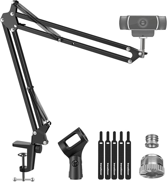 InnoGear Webcam Stand, Boom Arm Mount Stand for Logitech Webcam BRIO 4K C920 C920S C922 C922x C925e C930 NexiGo N60, 1/4"-3/8" and 3/8"-5/8" Screw for Blue Yeti Snowball Yeti Nano and Other Mics