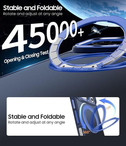 for iPhone 17 Pro Case with 360 Magnetic Ring Stand, Fit MagSafe, Military-Grade Shockproof Protection, Non-Slip Slim Translucent Protective Phone Cover, Blue