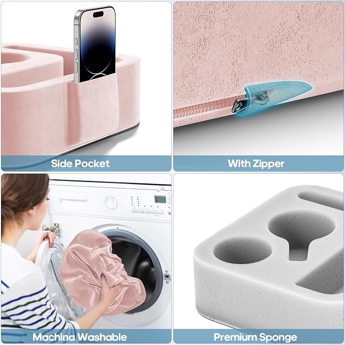 Couch Cup Holder Pillow, Sofa and Bed Caddy for iPad, Kindle, Switch, Game Controller, Remotes, Phones, Small-Sized Cup & Drink Holder for Couch, Bed, Desk, Car, Beach, Bathroom Cup Holder Pink