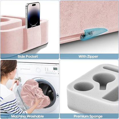 Couch Cup Holder Pillow, Sofa and Bed Caddy for iPad, Kindle, Switch, Game Controller, Remotes, Phones, Small-Sized Cup & Drink Holder for Couch, Bed, Desk, Car, Beach, Bathroom Cup Holder Pink