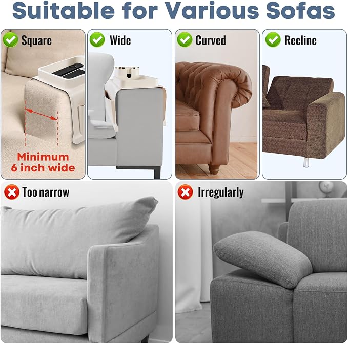 Couch Cup Holder with Tray & Dual-Sided Storage Pocket, Large Silicone Sofa Armrest Tray, Non-Slip & Spill-Resistant Couch Drink Holder Caddy, Multifunctional Couch Arm Organizer