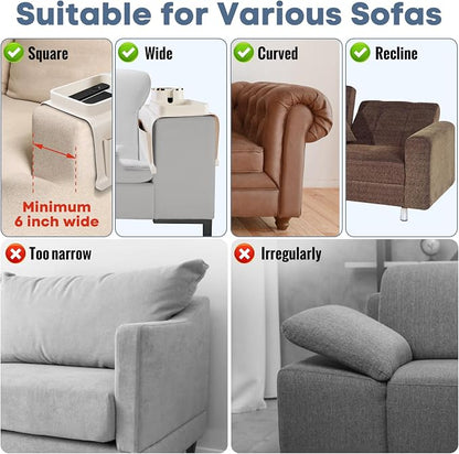 Couch Cup Holder with Tray & Dual-Sided Storage Pocket, Large Silicone Sofa Armrest Tray, Non-Slip & Spill-Resistant Couch Drink Holder Caddy, Multifunctional Couch Arm Organizer