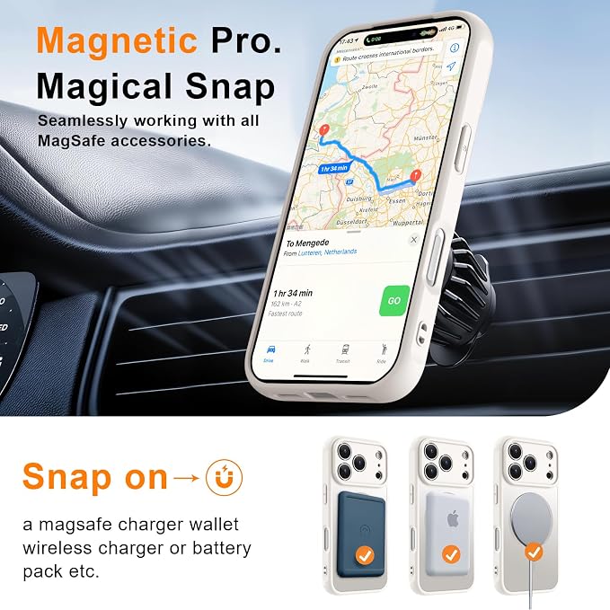 MOCCA Magnetic for iPhone 17 Pro Case, (Compatible with Magsafe) (16FT Military Grade Protection) Full Camera Protection Anti-Fingerprint Slim Translucent Matte Phone Cover 6.3",Stone