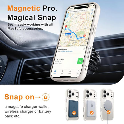 MOCCA Magnetic for iPhone 17 Pro Case, (Compatible with Magsafe) (16FT Military Grade Protection) Full Camera Protection Anti-Fingerprint Slim Translucent Matte Phone Cover 6.3",Stone