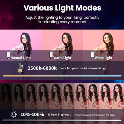 136 LED RGB Magnetic Selfie Light, gliship Portable 360° Full Color RGB Video Light Compatible with Magsafe Rechargeable Portable Clip Fill Light with 9 Lights Modes for Phone Camera Laptop Camera