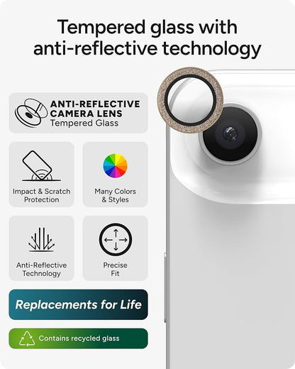 ZAGG iPhone Camera Lens Protector for iPhone Air - Gold Glitter, Camera Ring, Maximum Impact & Scratch Protection, Anti-Reflective Technology, Smudge-Resistant, Precise Fit, Glass Elite