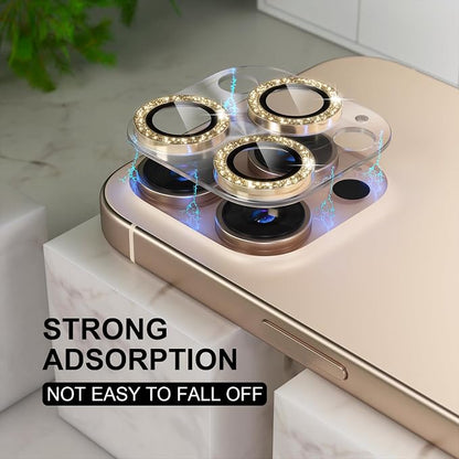 Choiche Compatible for iPhone 16 Pro/iPhone 16 Pro Max Camera Lens Protector, Bling Camera Cover with 9H Tempered Glass Lens Screen Protector Metal Ring Decoration Accessories (Clear-Titanium Desert)