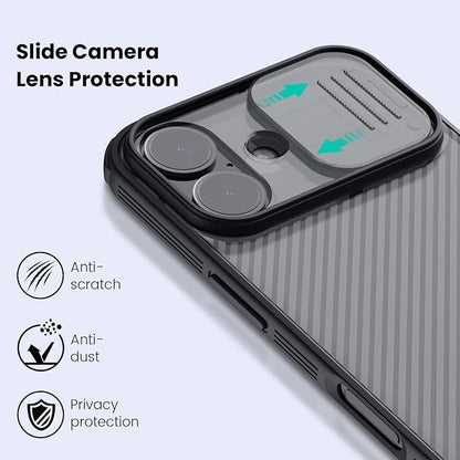 Nillkin for iPhone 17 Case with Slide Camera Cover, Thin Slim Fit, Shockproof Protective, Protector Privacy, Phone Case iPhone 17 Camera Lens Protector 6.3 inch, Transparent Black