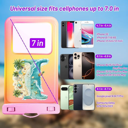 Personalized Initial Waterproof Phone Pouch Case - IPX8 Cellphone Dry Bag with Lanyard for iPhone 16/15/14/13/12 Pro Max (6.1–6.9"), Beach & Cruise Ship Essentials with Monogrammed Design (Pink, I)