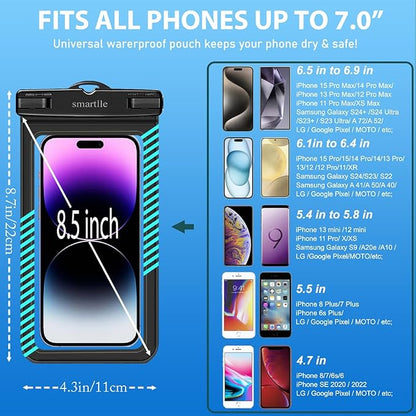 Waterproof Phone Pouches Bags Holder, Cell Phone Water Protectors Pouch Bag 2 Pack for Swimming, IPX8 Water Proof Phone Cases pouch for iPhone 15 14 13 Pro Max 12 11, for Galaxy S24 S23 Ultra 7"