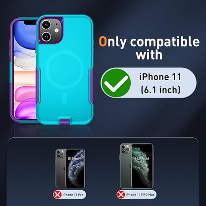 Xmon for iPhone 11 Magnetic Case [Compatible with MagSafe] Tempered Glass Screen Protector with Camera Lens Protector Phone Case Cover for Apple iPhone 11 (Magnetic Aqua Purple)