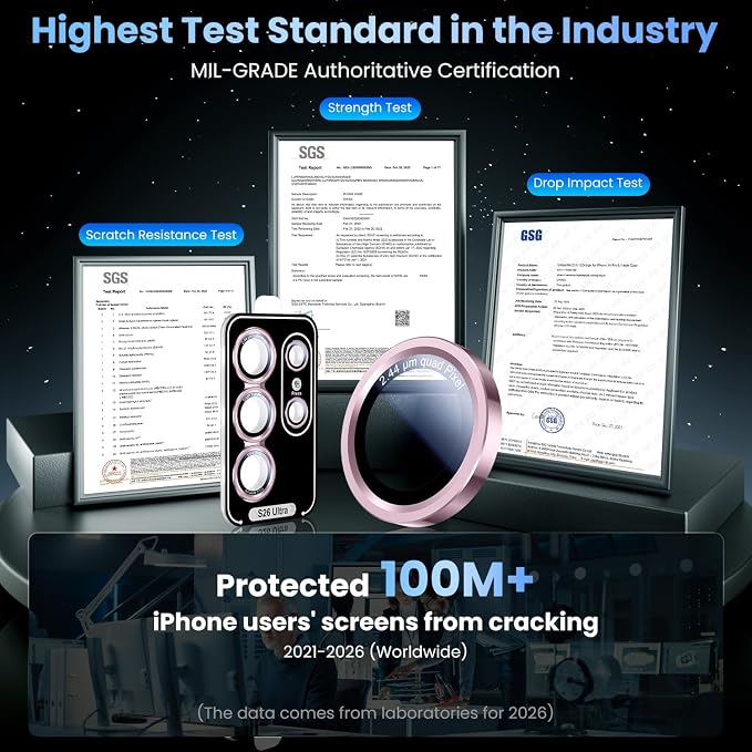 Uyiton for Samsung Galaxy S26 Ultra Camera Lens Protector - [Case-Friendly][Not Easy to Break][Ultra-Thin] Military-Grade Tempered Glass with Aluminum Metal Rear Camera Screen Cover - Pink