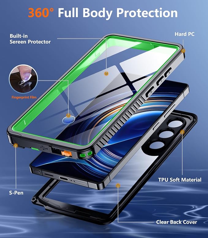 Temdan Designed for Samsung Galaxy S25 Ultra Case Waterproof, Built-in Lens & Screen Protector Military Grade Shockproof Dropproof IP68 Underwater Full Body Phone Case for Galaxy S25 Ultra 6.9"-Green
