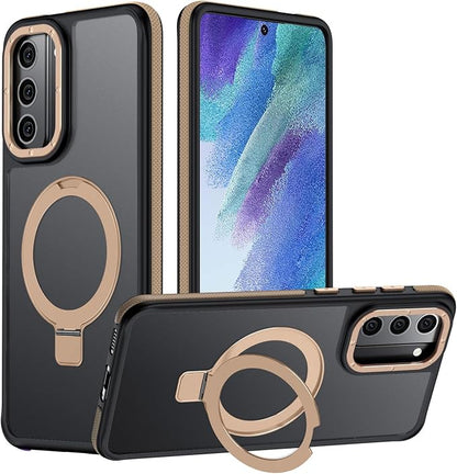 for Samsung Galaxy S21 FE Case, Magnetic Adjustable Ring Stand [Fit for Magsafe], [Military-Grade Shockproof Protection] Phone Case with Kickstand&Ring Holder (Desert Gold)