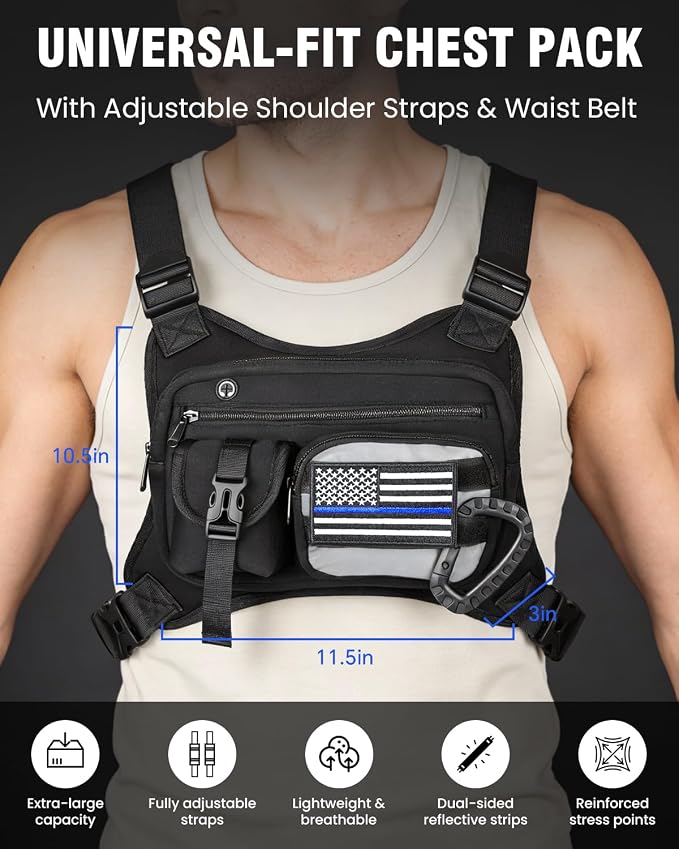 Chest Pack for Men Women - Tactical Vest for Outdoor, Adjustable Sport Chest Bag with Phone Holder & Extra Storage for Running, Cycling, EDC, Lightweight Running Backpack for Workouts