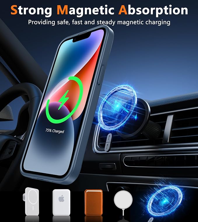 FNTCASE for iPhone 14 Plus Case: for iPhone 15 Plus Magnetic Matte Textured Military Grade Drop Protection Translucent Cell Phone Cover - Slim Shockproof Protective Bumper Phonecase