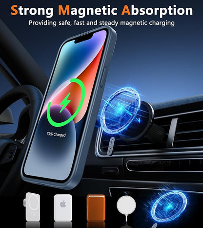 FNTCASE for iPhone 14 Plus Case: for iPhone 15 Plus Magnetic Matte Textured Military Grade Drop Protection Translucent Cell Phone Cover - Slim Shockproof Protective Bumper Phonecase