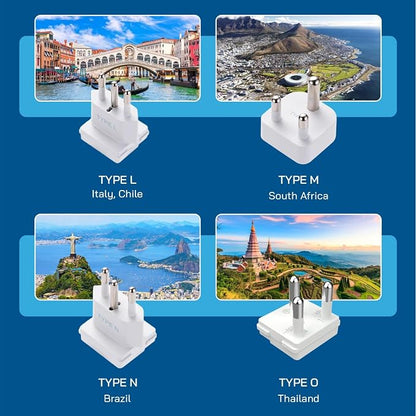 Ceptics Universal Travel Adapter, 35W World Travel Adapter Kit - 2 USA sockets, USB-A, USBC, 1x PD 35W USB-C and USBC Cable, Perfect for Laptops, Cell Phones, Chargers - Surge Protection
