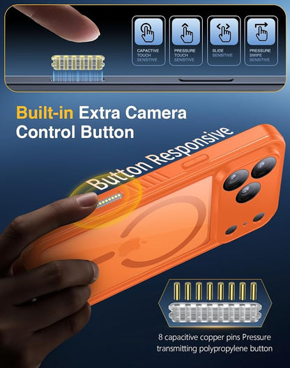 Lanhiem Magnetic for iPhone 17 Pro Case Waterproof, Built in Screen Protector & Camera Protection, [Compatible with MagSafe] Full Body Dustproof Heavy Duty Rugged Phone Case 6.3'' (Orange)