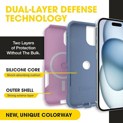 OtterBox iPhone 16e, 15, 14, & 13 Commuter Series Case - Slim & Tough, Pocket-Friendly, with Port Protection - Pink/Blue