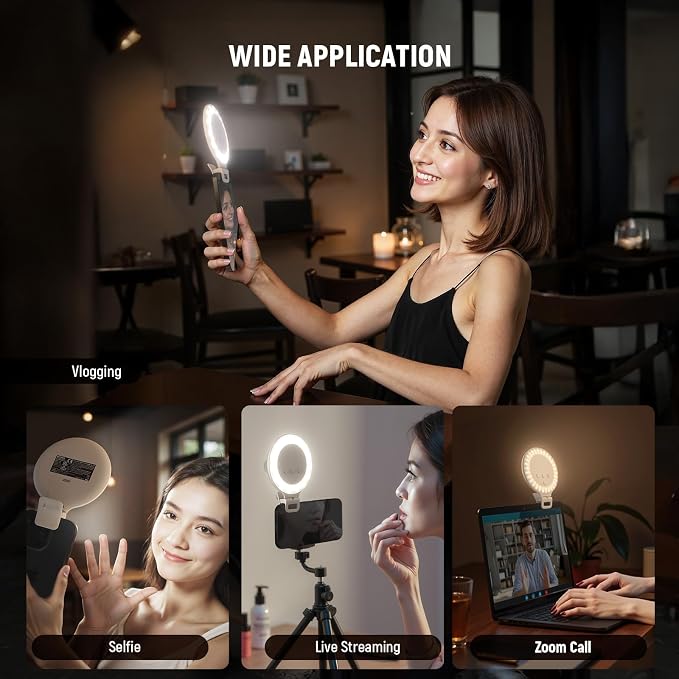 NEEWER Entry Level Version 3.8" Ring Light, 3W Clip on Phone Selfie Lighting for iPhone Laptop Desk Computer Webcam Video Conference Zoom Vlog Recording Streaming Makeup, 3 Modes CRI80 600mAh, NR5