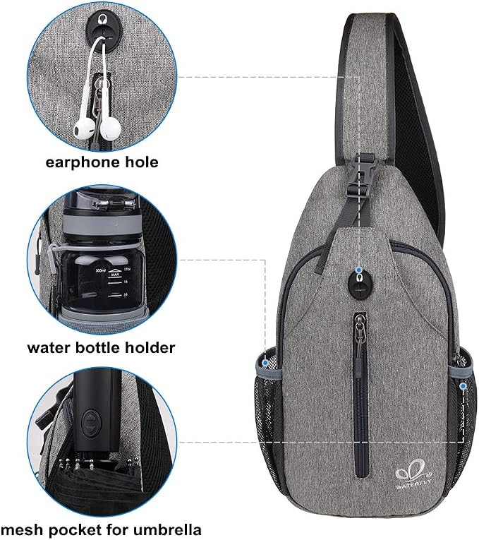 WATERFLY Crossbody Sling Backpack Sling Bag Travel Hiking Chest Bag Daypack