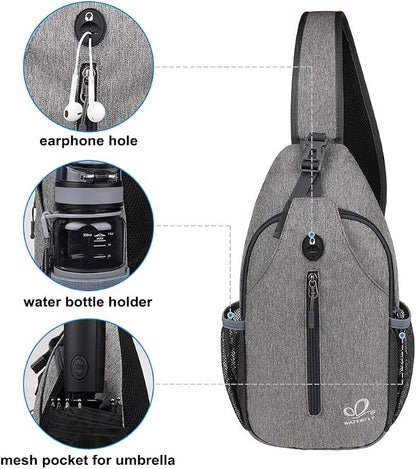 WATERFLY Crossbody Sling Backpack Sling Bag Travel Hiking Chest Bag Daypack