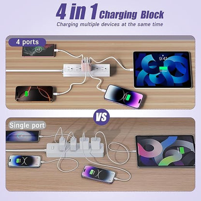 USB Fast Charging Block, 4-Port 40W Charge Adapter Pink iPhone Apple USB C | Multiport Type C Fast Charger Plug for iPhone 17/17 Air/16e/16 Pro/16 ProMax/15/14/13/12,iPad Pro/iPad Air,iPad mini,iPad