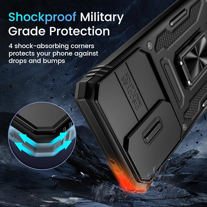 Caka for Samsung Galaxy S25 FE Case [HD Screen Protector] [Full Camera Lens Cover] [360°Rotated Kickstand Ring] [Heavy Duty Protection] Hard Rugged Protective Phone Cover for S25 FE - Black