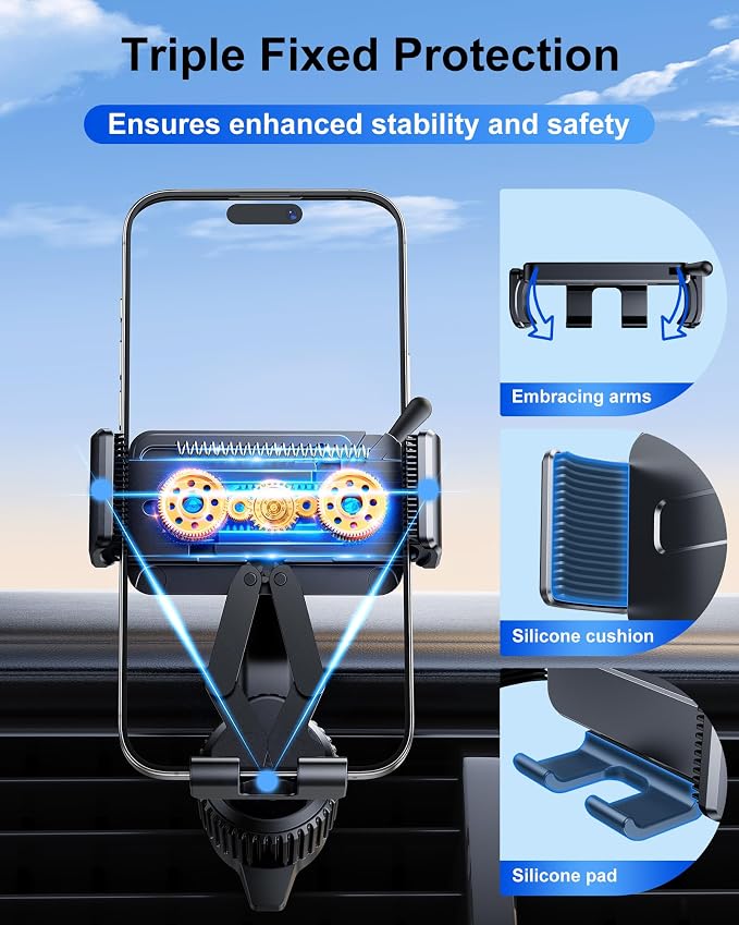 360 Rotatable Car Vent Phone Mount [No Blocking Air Vent] Universal Clip Vehicle Cell Phone Holder Stand Hands Free, Fit for iPhone 17 Pro Max 16 Plus 15 14 13 12 Samsung Google All Phones