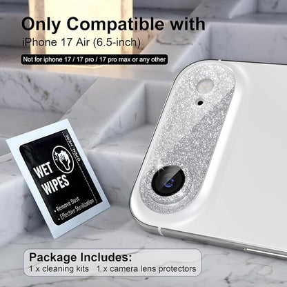 Choiche Compatible for iPhone 17 Air Camera Lens Protector, Bling Camera Cover with 9H Tempered Glass Lens Screen Protector Metal Ring Decoration Accessories 6.5-inch (Glitter-Silver)