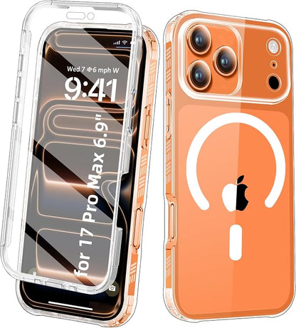 Compatible with iPhone 17 Pro Max Case Clear, Built-in Screen Protector, [Compatible with MagSafe] Full Body Rugged Phone Case, Shockproof Protective Magnetic Cover for 17 ProMax 6.9" (Clear)