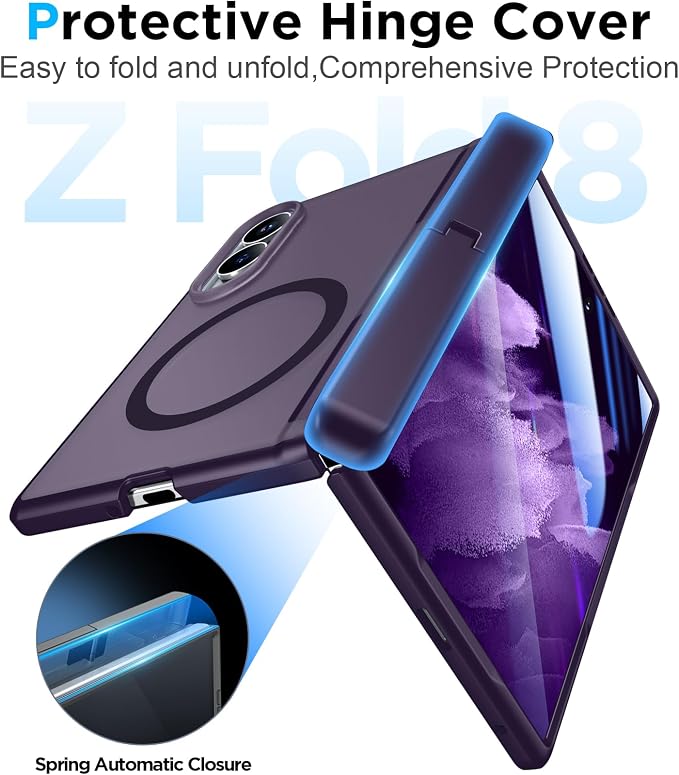for Samsung Galaxy Z Fold 8 Case,[Compatible with MagSafe][Built-in HD Screen Protector & Kickstand][Hinge Protection]Translucent Matte Full-Body Shockproof Phone Case for Z Fold 8 Wide,Purple