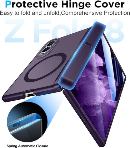 for Samsung Galaxy Z Fold 8 Case,[Compatible with MagSafe][Built-in HD Screen Protector & Kickstand][Hinge Protection]Translucent Matte Full-Body Shockproof Phone Case for Z Fold 8 Wide,Purple