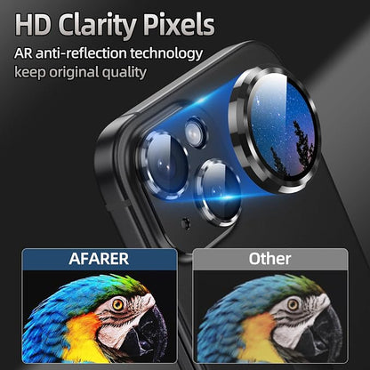 AFARER Camera Lens Protector for iPhone 15/15 Plus, Upgraded 3D Metal Anti-Scratch Camera Cover with 9H Tempered Glass Screen Protector, Lens Cover Film Strong Adsorption -Black