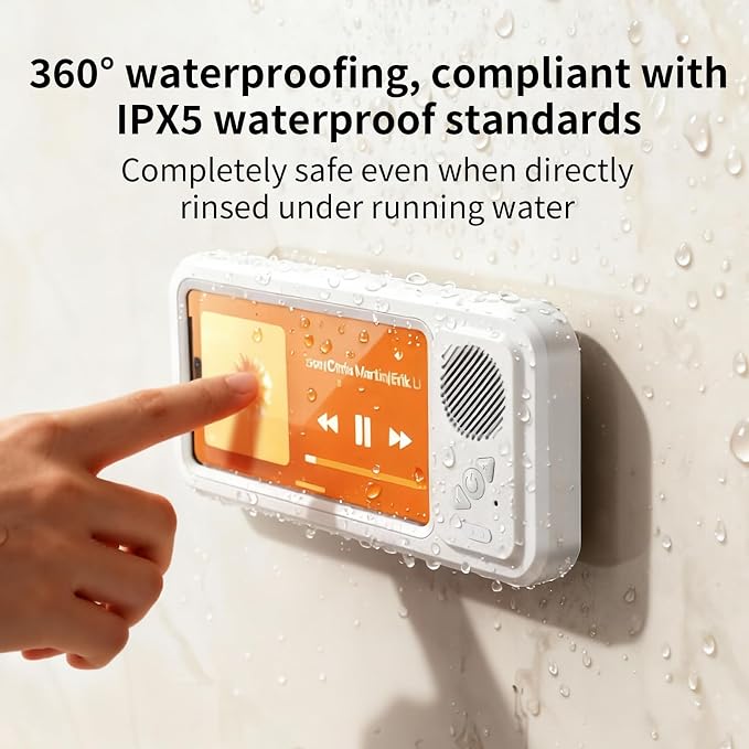 Shower Phone Holder Waterproof with Speaker Hole,360° Rotatable Shower Phone Case Holder,Anti Fog Phone Stand Mount for Bathroom Bathtub Kitchen Wall Mirror,for 4-7" iPhone 17 16 S25 Ultra