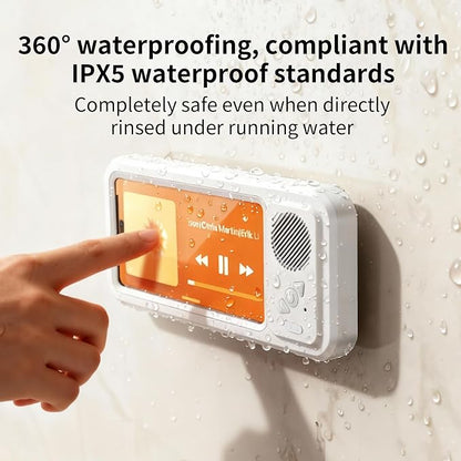 Shower Phone Holder Waterproof with Speaker Hole,360° Rotatable Shower Phone Case Holder,Anti Fog Phone Stand Mount for Bathroom Bathtub Kitchen Wall Mirror,for 4-7" iPhone 17 16 S25 Ultra