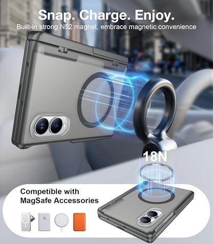 for Samsung Galaxy Z Fold 8 Case,[Compatible with MagSafe][Built-in HD Screen Protector & Kickstand][Hinge Protection] Translucent Matte Full-Body Shockproof Phone Case for Z Fold 8 Wide,Gray