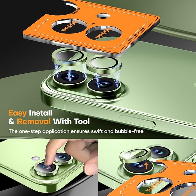 Camera Lens Protector for iPhone 17/16/16 Plus,Tempered Glass Metal Individual Camera Cover Screen[Anti-drop] Case Friendly- Sage