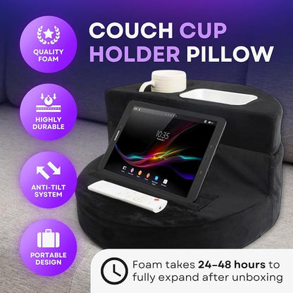 Ayarli Couch Cup Holder Pillow | Sturdy Spill-Proof Cupholder Tray & Bed Cupholder | Sofa Pillow Holds Drinks, Snacks, Remotes, Phones & Tablet | Organizer for Couch, Car, Beach, Picnic, Home