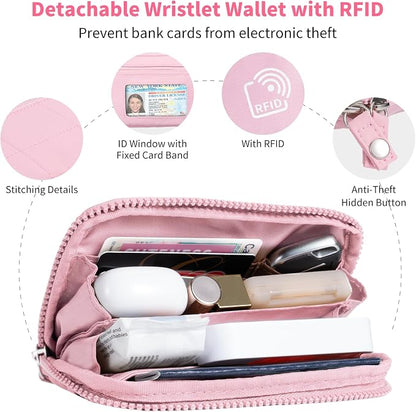 Tiostep Clip and Go Strap for Phone with Wallet Crossbody Phone Lanyard with Anti-Theft Zipper Pouch Detachable Quilted Wrist Wallet with RFID and ID Window for Daily Travel.