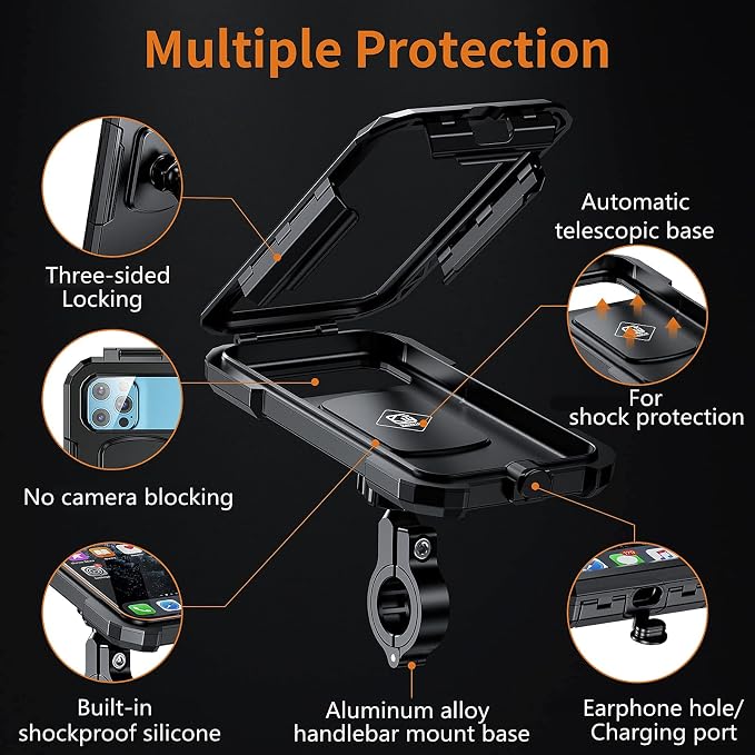 Kewig Bike Phone Mount Waterproof, Motorcycle Phone Mount with Aluminum Alloy Handlebar Mount Base & Touch-Screen, 360 Rotation Bike Phone Holder Suitable for 4.7'' - 6.3'' Cellphones
