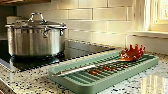 Happitasa Silicone Kitchen Sink Organizer Tray, Sponge Holder and Countertop Protector | Bathroom and Kitchen Soap Dish and Dispenser Tray (Pistachio, 9"x3.5", 5.6 Ounces)