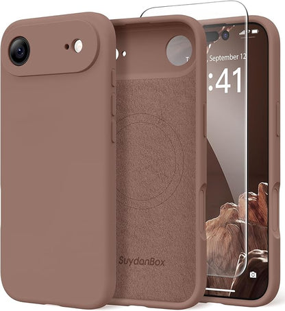 Magnetic for iPhone Air Case, Compatible with MagSafe, [Full Camera Protection][Screen Protector] Silicone Shockproof Protective Phone Case for iPhone 17 Air 6.5", Brown
