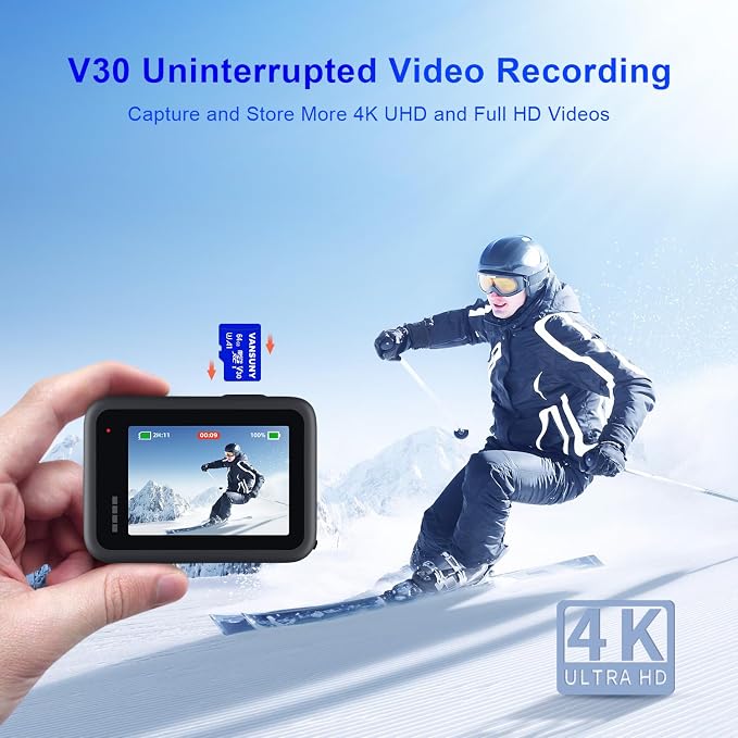 Vansuny Micro SD Card 64GB microSDXC Memory Card with SD Adapter A1 App Performance V30 4K Video Recording C10 U3 Micro SD for Phone, Security Camera, Dash Cam, Action Camera
