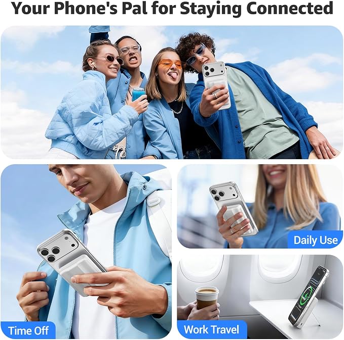 Azmuth Magnetic Power Bank,10000mAh for MagSafe Battery Pack, 22.5W PD Fast Charging,LED Display & Foldable Stand Wireless Portable Charger for iPhone 17/16/15/14/13/12/Pro/Pro Max/Plus,Pearl White