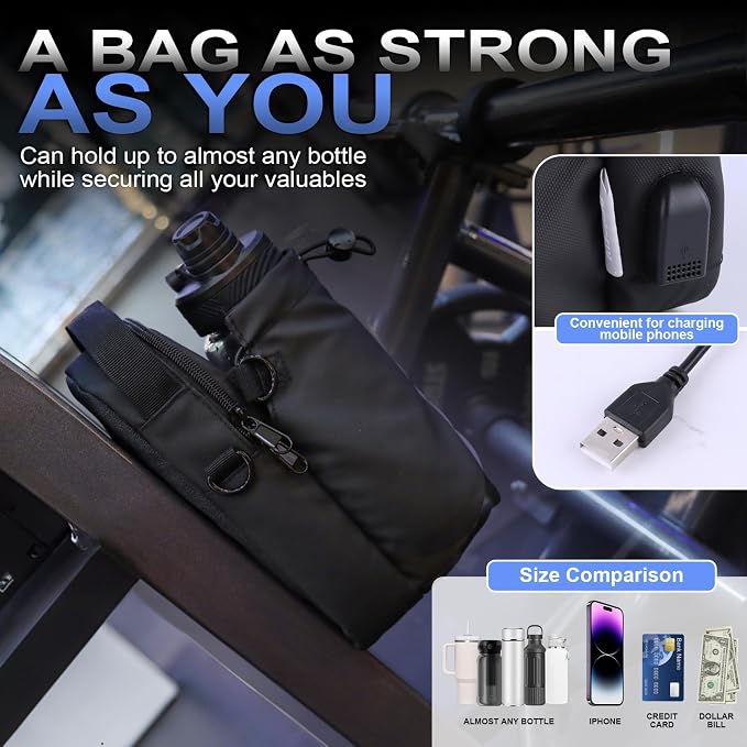 Magnetic Gym Sling Bag for Men & Women | Waterproof Travel Bag with Bottle Holder, USB Port, Adjustable Strap & Phone Pocket (MAX 50oz / 1.5L Bottle)